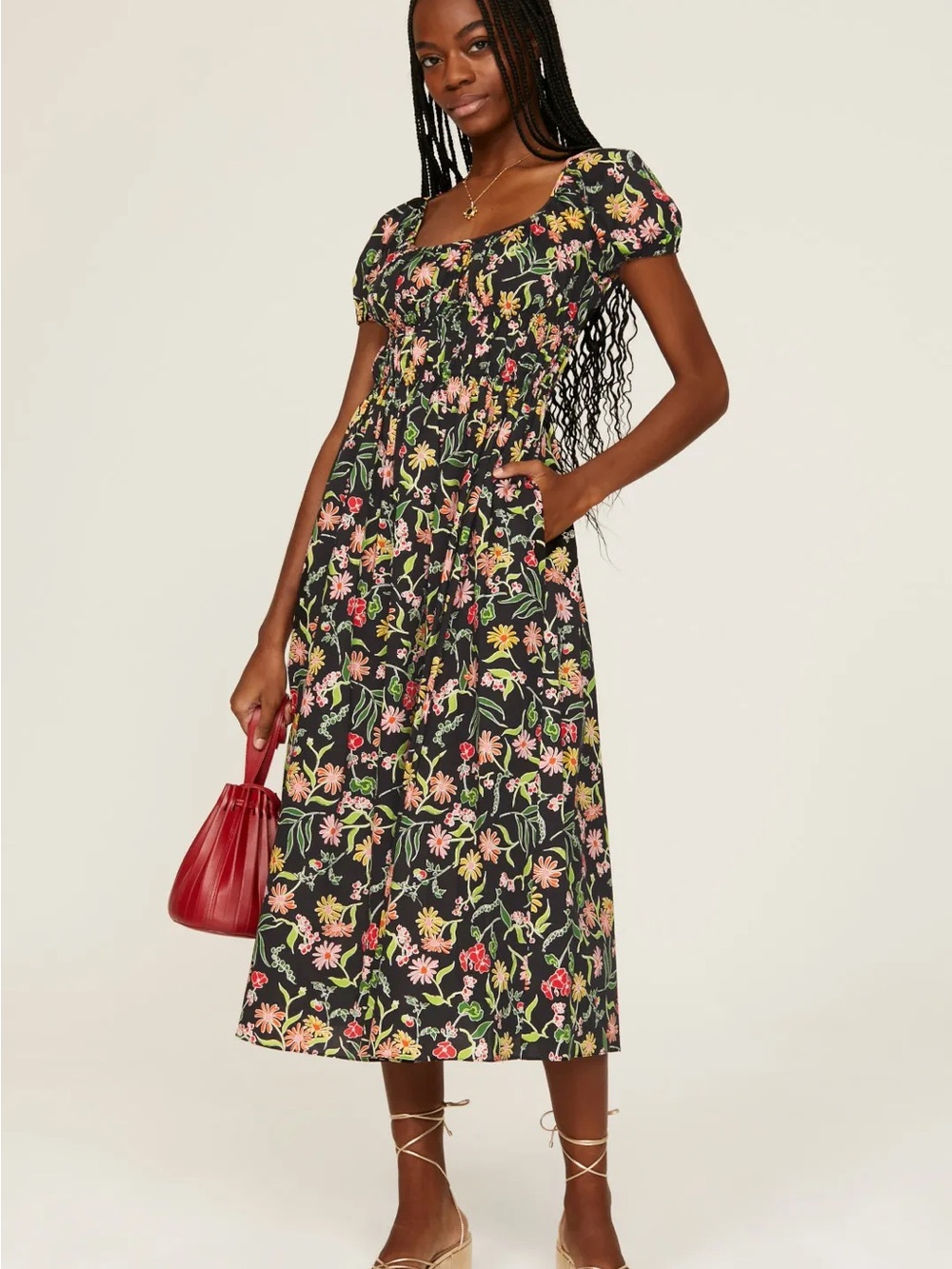 Kate Spade Rooftop Garden Black Floral Riviera Dress. Puff Sleeves. Size XS - Picture 4 of 9